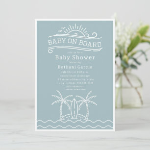 Invitación Baby On Board Surfboard Beach Blue Baby Shower