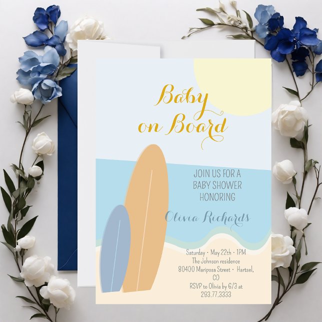 Invitación Baby on Board Surfing Beach Baby Shower (Subido por el creador)