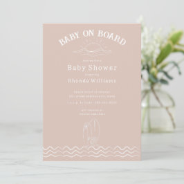 Invitación Baby On Board Surfing Green Beach Baby Shower