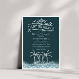 Invitación Baby On Board Surfing Slate Blue Beach Baby Shower