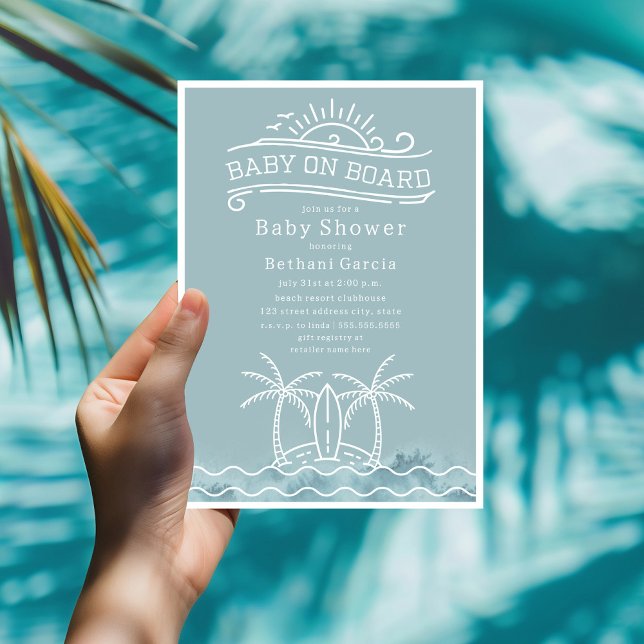 Invitación Baby On Board Surfing Waves Blue Baby Shower (Subido por el creador)