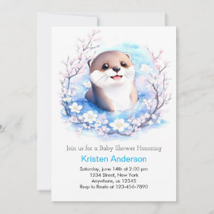 Invitación Baby Otter Blue Wildflowers Boy Baby Shower