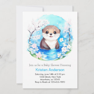 Invitación Baby Otter Blue Wildflowers Boy Baby Shower
