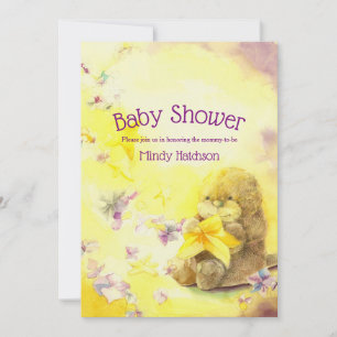 Invitación Baby Otter Purple and Yellow Baby Shower