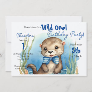 Invitación Baby Otter Wild One Boy Cumpleaños