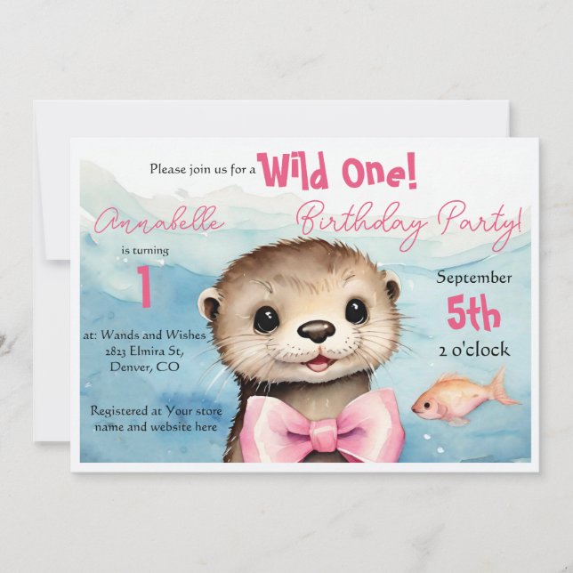 Invitación Baby Otter Wild One Chica Cumpleaños (Anverso)