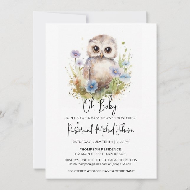 Invitación Baby Owl Woodland Baby Shower (Anverso)