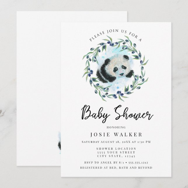 Invitación Baby Panda, Baby Shower (Anverso / Reverso)