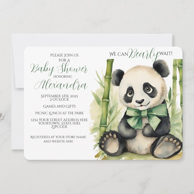 Invitación Baby Panda Bear Bearly Wait Baby Shower (Anverso)