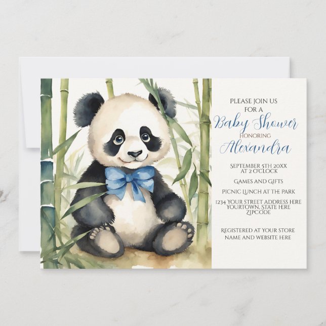 Invitación Baby Panda Boy Bearly Wait Baby Shower (Anverso)