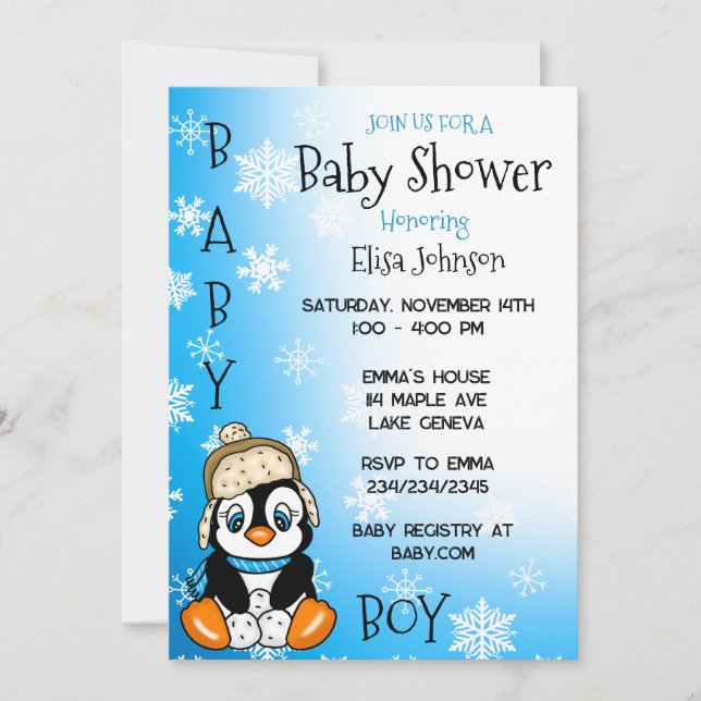 Invitación Baby Penguin Winter Baby Shower (Anverso)