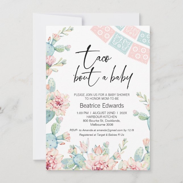 Invitación Baby Pink Blue Taco sobre un bebé Baby Shower (Anverso)