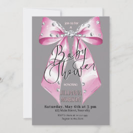 Invitación Baby Pink Diamond Coquette Bow Baby Shower Chica