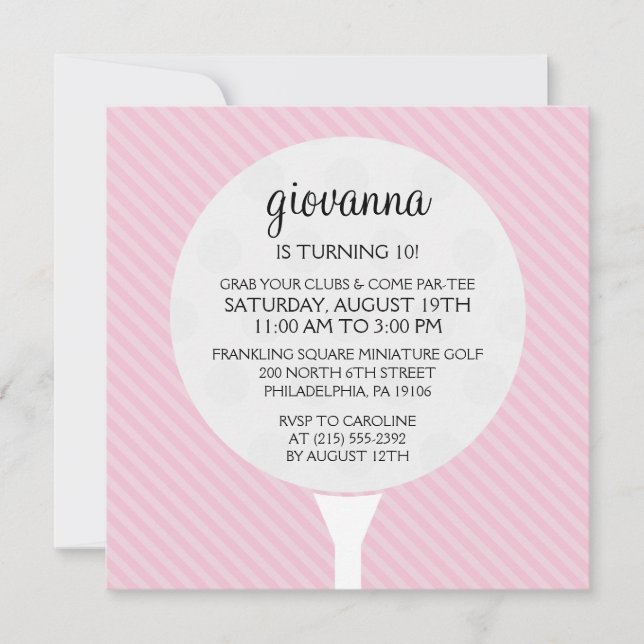 Invitación Baby Pink Golf Ball Miniatura Fiesta de cumpleaños (Anverso)