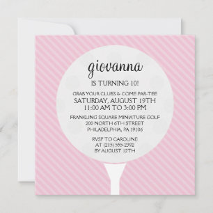 Invitación Baby Pink Golf Ball Miniatura Fiesta de cumpleaños