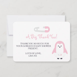 Invitación Baby Pink Penguin Gracias