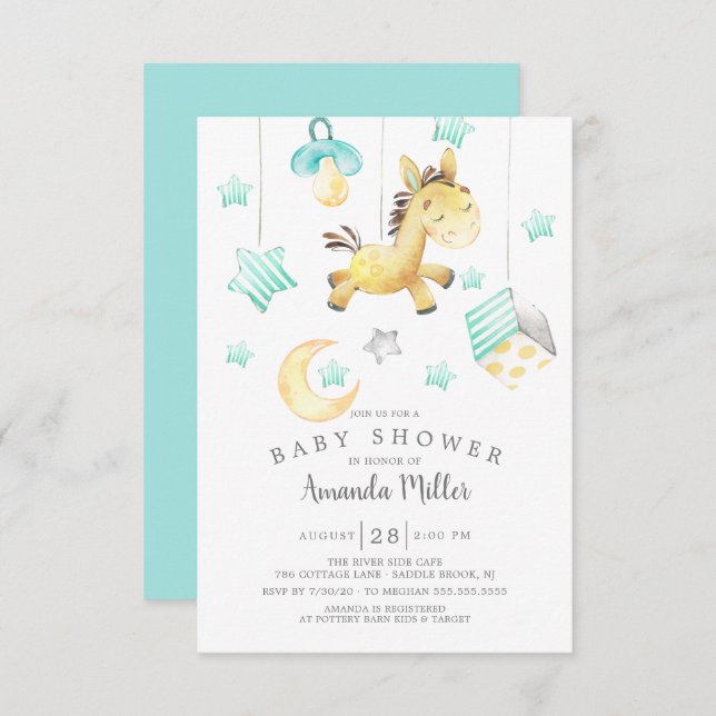 Invitación Baby Pony Mobile Neutral Baby Shower (Anverso / Reverso)