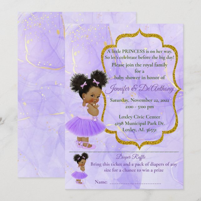 Invitación Baby Princess Lavender Marble Baby Shower (Anverso / Reverso)