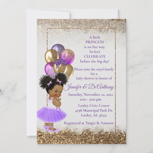 Invitación Baby Princess Lavender y Gold Baby Shower (Anverso)
