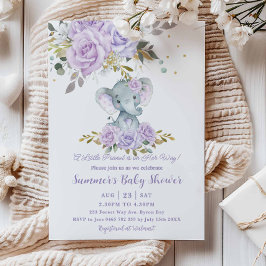Invitación Baby Purple Floral Cute Elephant Chica Baby Shower