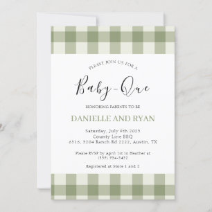 Invitación Baby Q Baby Shower Barbecuate Checkered Sage Green