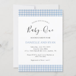 Invitación Baby Q Baby Shower Barbecuer Checkered Boy Blue