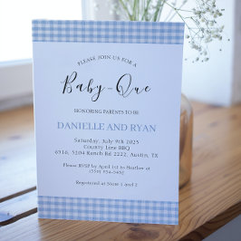 Invitación Baby Q Baby Shower Barbecuer Checkered Boy Blue