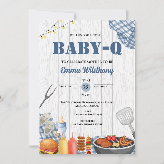 Invitación Baby-Q Baby Shower Boy Rustic BBQ Backyard Plaid  (Anverso)