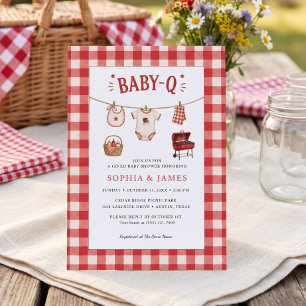 Invitación Baby Q Baby Shower Línea de Ropa a Cuadros & Parri