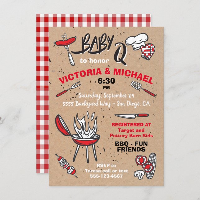 Invitación Baby Q Barbecue Shower Fiesta (Anverso / Reverso)