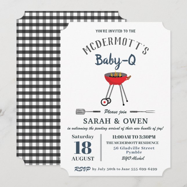 Invitación Baby-Q BBQ Fiesta Backyard Barbecuate Baby Shower  (Anverso / Reverso)