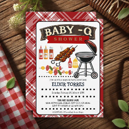 Invitación Baby-Q Checkered Red & Black Grill Baby Shower