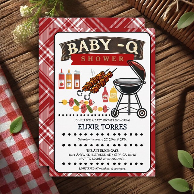 Invitación Baby-Q Checkered Red & Black Grill Baby Shower (Subido por el creador)