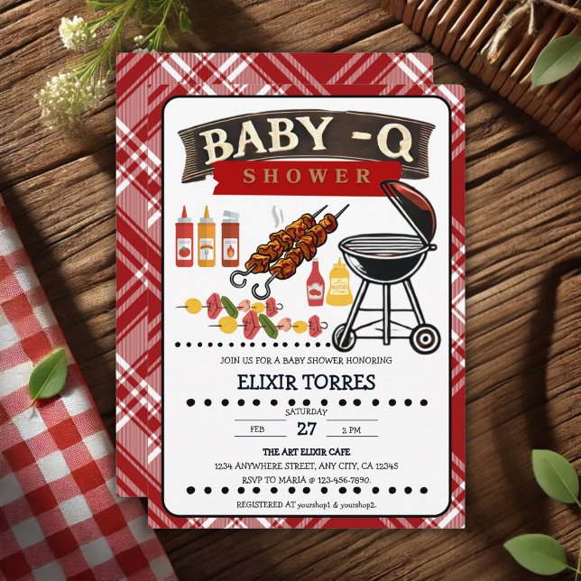 Invitación Baby-Q Checkered Red & Black Grill Baby Shower (Subido por el creador)