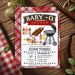 Invitación Baby-Q Checkered Red & Black Grill Baby Shower