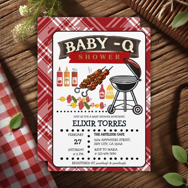 Invitación Baby-Q Checkered Red & Black Grill Baby Shower (Subido por el creador)