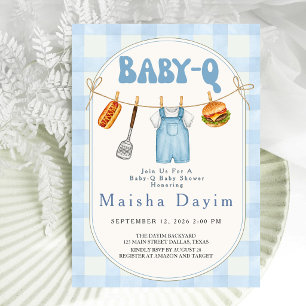 Invitación Baby-Q Fiesta de Bebé con Ropa Tendida a Cuadros A