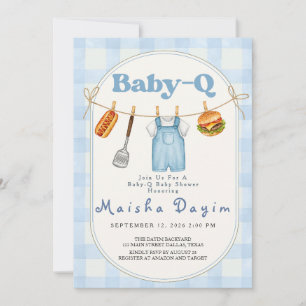 Invitación Baby-Q Fiesta de Bebé con Ropa Tendida a Cuadros A