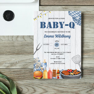 Invitación Baby-Q Fiesta de Bebé Niño Rustico BBQ Patio a Cua