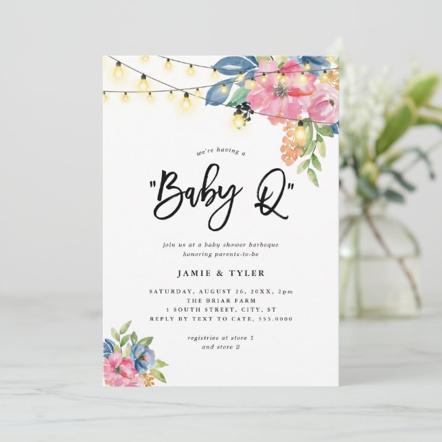 Invitación Baby Q Garden Fiesta Flores y Luces Baby Shower (Anverso de pie)