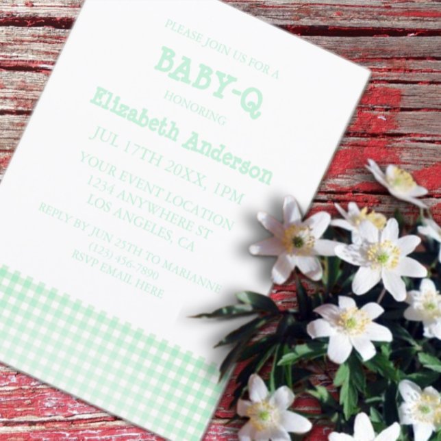 Invitación Baby-Q Mint Green Gingham Baby Shower (Subido por el creador)