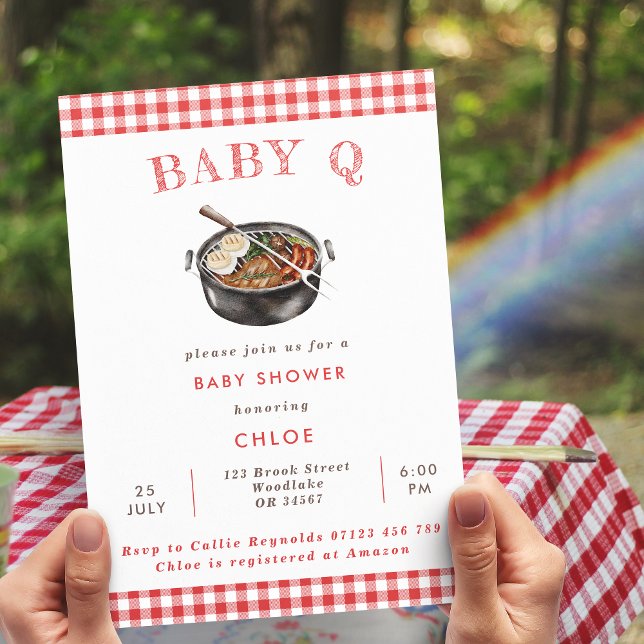 Invitación Baby Q Red Barbeque Gingham Baby Shower (Subido por el creador)