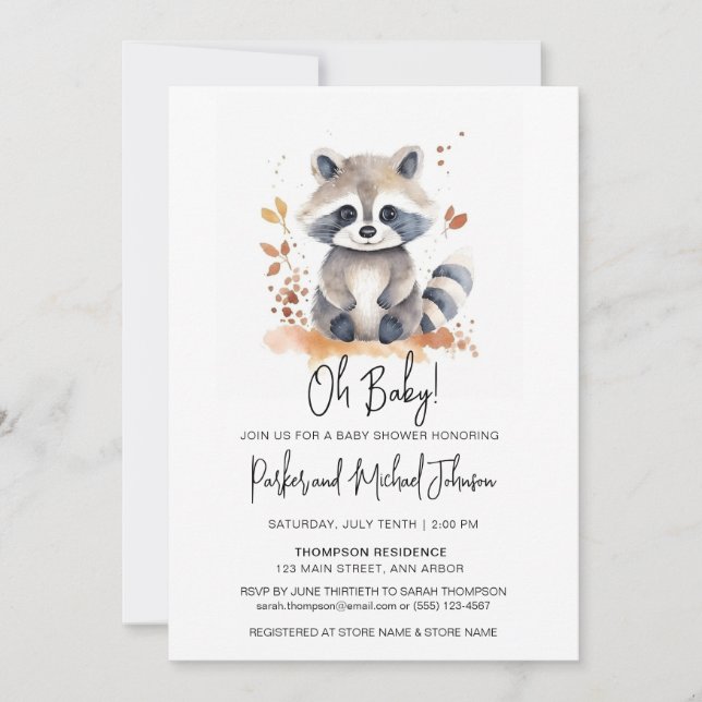 Invitación Baby Raccoon Woodland Animal Baby Shower (Anverso)