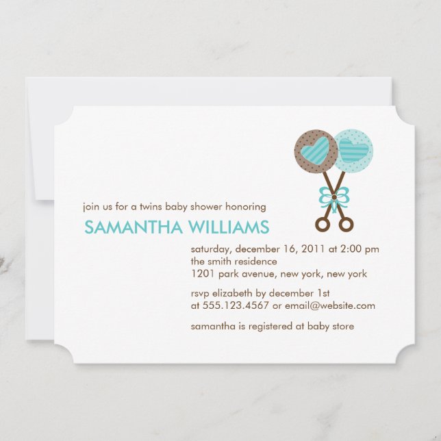 Invitación Baby Rattles Twin Boys Baby Shower (Anverso)