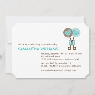 Invitación Baby Rattles Twin Boys Baby Shower