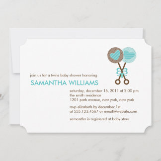 Invitación Baby Rattles Twin Boys Baby Shower