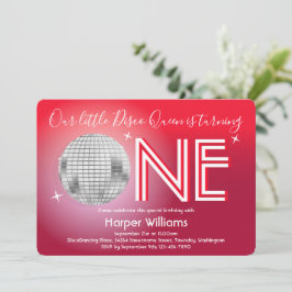 Invitación Baby Red Disco Temático Primer Cumpleaños