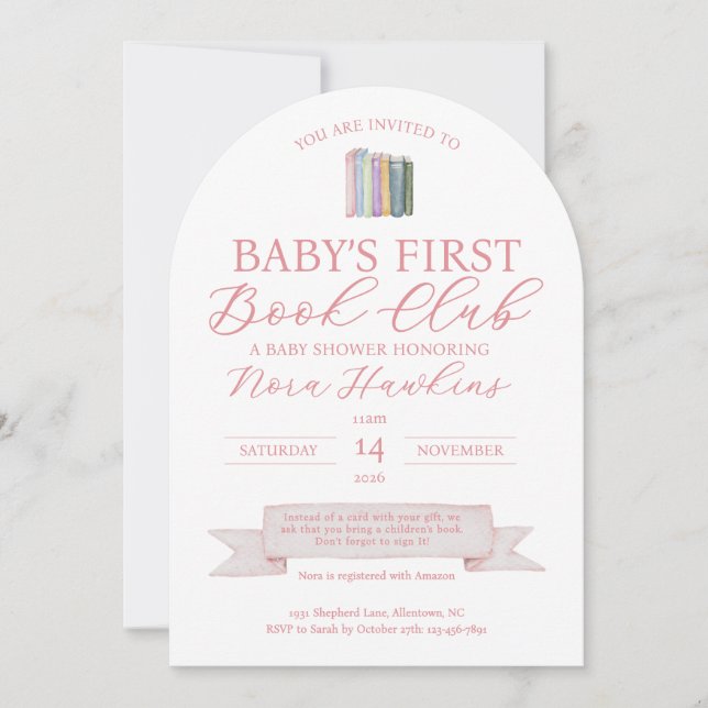 Invitación Baby’s First Book Club Baby Shower Invitation (Anverso)