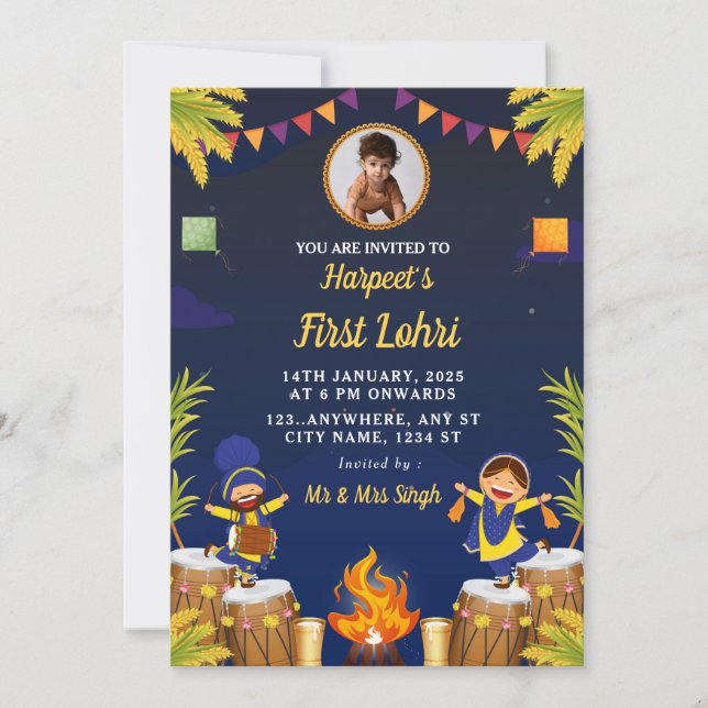 Invitación Baby’s First Lohri Celebration Card with Photo (Anverso)
