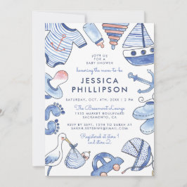 Invitación Baby Sailor | Baby Shower de acuarela azul